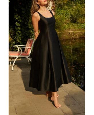 Women's Taffeta Full Skirt Tailored Midi Dress