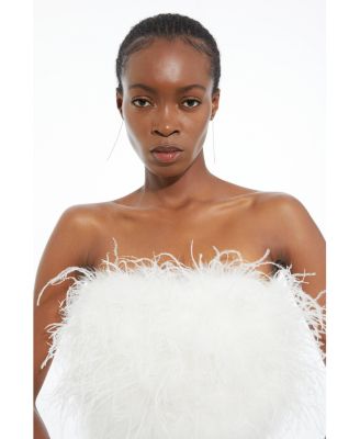 Women's Feather Detail Bandeau Knit Midi Dress