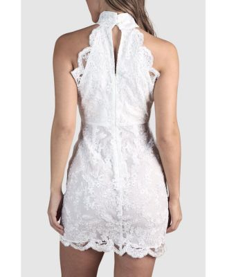 Women's High Neck Mesh Mini Wedding Dress