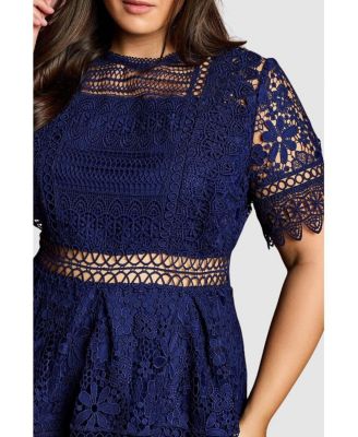 Women's Short Sleeve Lace Midi Dress