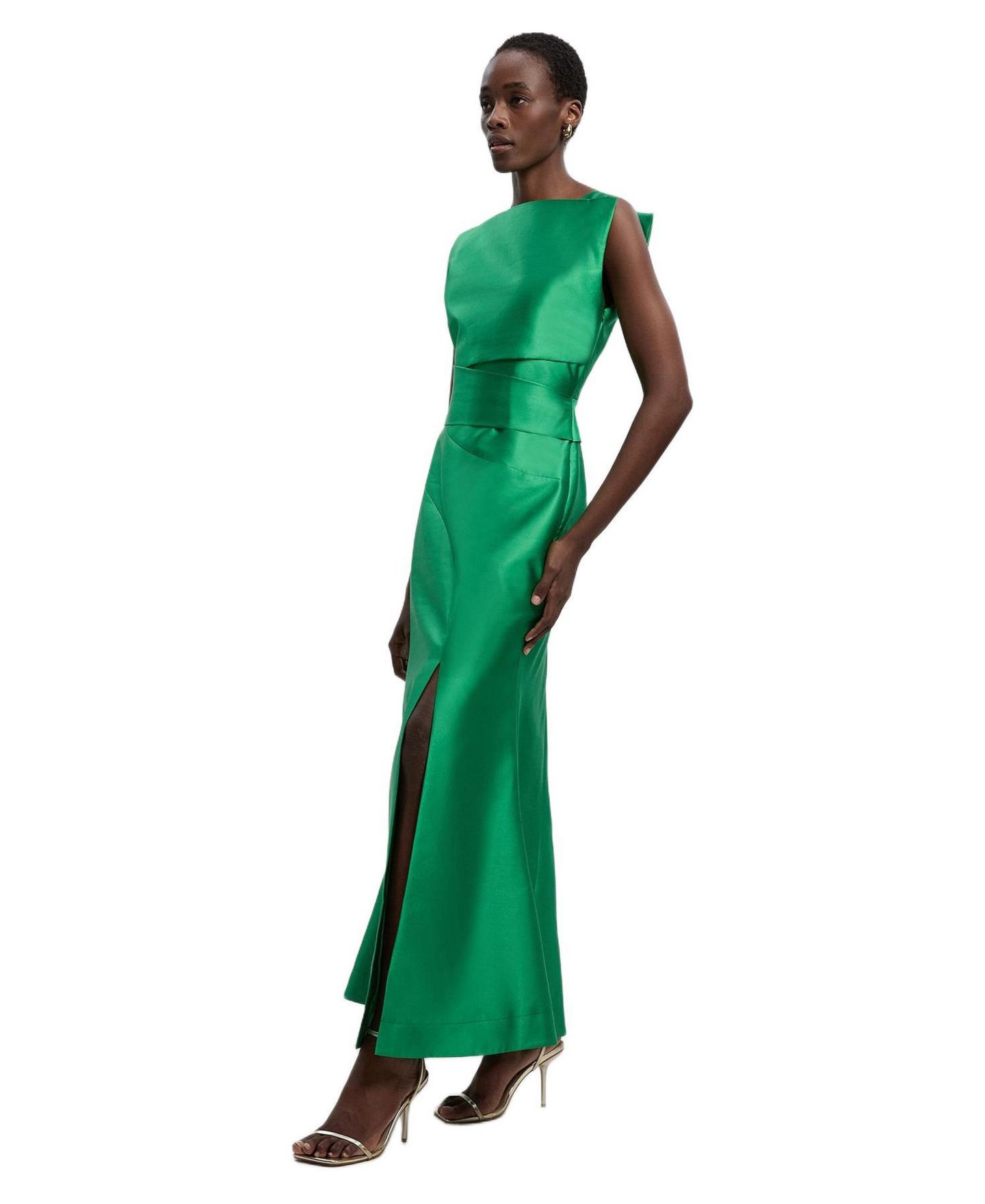 Женское платье Karen Millen Satin Twill Draped Maxi, цвет: Зелёный — фото 1