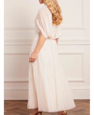 Women's Scallop Sequin Cape Ankle Gown