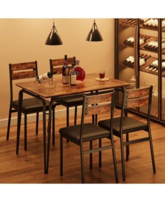 Dining Table Set for 4, Kitchen Table and Chairs for 4 ,Wood Modern Rectangle Dinner Table With Upholstered Seat