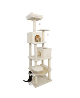 Cat Tree 58 in Modern with Upholstered Perch and 2 Condos