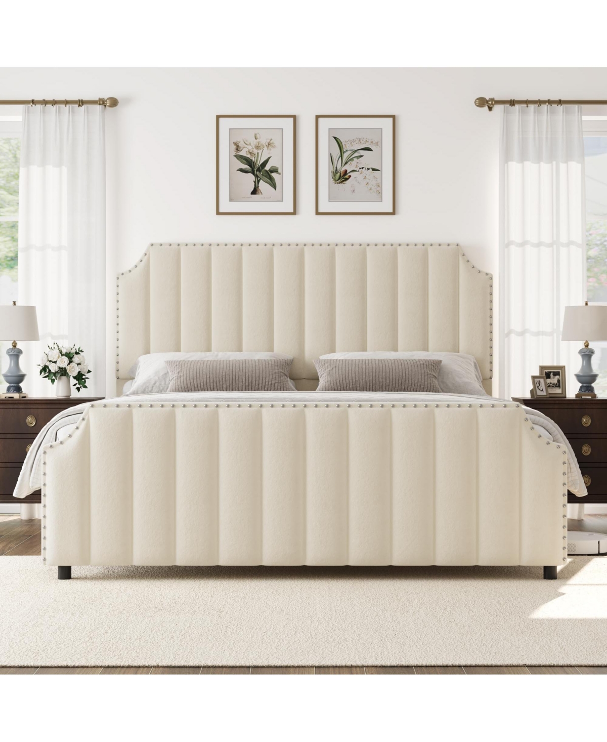 Homfan Upholstered Bed Frame with Headboard and Footboard