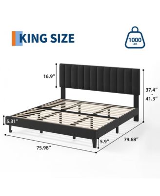 Upholstered Platform Bed Frame with Adjustable Height Vertical Channel Tufted Headboard, Sturdy Wooden Slats, Noise-Free