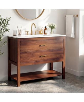 36" Modern Bathroom Vanity with Sink, Ceramic Integral Basin, 2 Soft-Close Drawers and Open Shelf, Space-Saving Bathroom Cabinet Solution