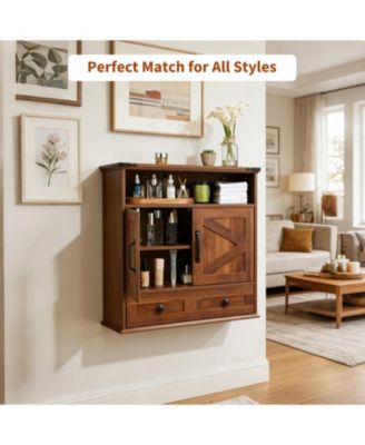 Farmhouse Wall Cabinet with Barn Doors and Adjustable Shelf, 25 in Wide Bathroom Storage Organizer for Bath, Laundry and Entryway