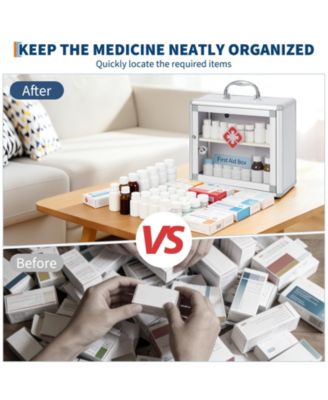 Lockable Medicine Cabinet with Clear Door and Handle, Wall Mount or Carry Storage Box for Bathroom and Home Use