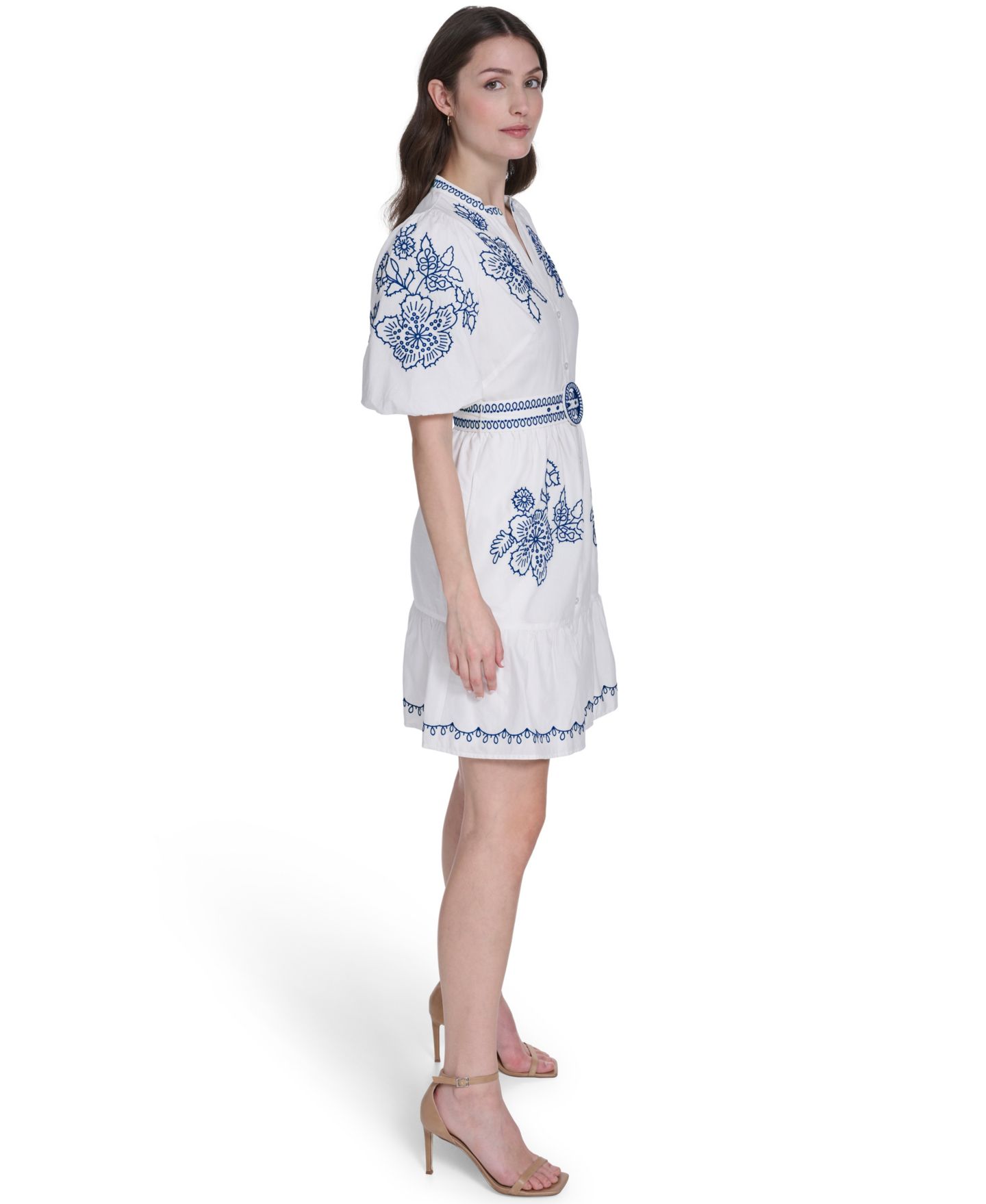 Женское платье Eliza J Mandarin Collar Belted Shirt-Dress, цвет: Белый — фото 3