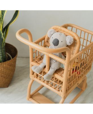 Handcrafted Rattan Kids Shopping Cart with Baby Seat - Wicker