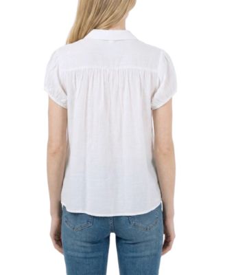 Petite Collared Rouched Yoke Top