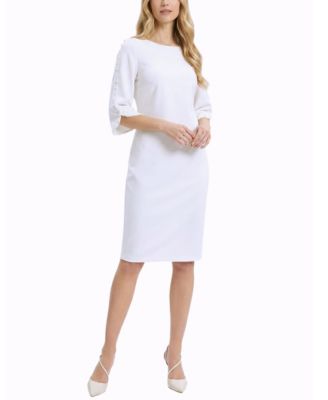 Petite 3/4 Mother of Pearl-Detail Petal Sleeve Dress