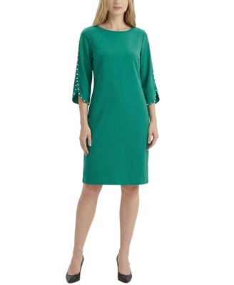 Petite 3/4 Mother of Pearl-Detail Petal-Sleeve Dress