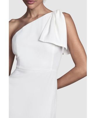 Women's Bow One Shoulder Midi Wedding Dress