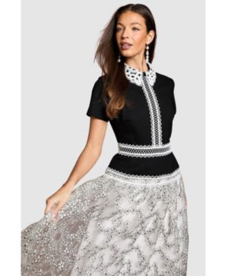 Women's Embroidered Mesh Skirt Midaxi Dress