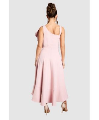 Women's One Shoulder Crepe Ruffle Midi Dress