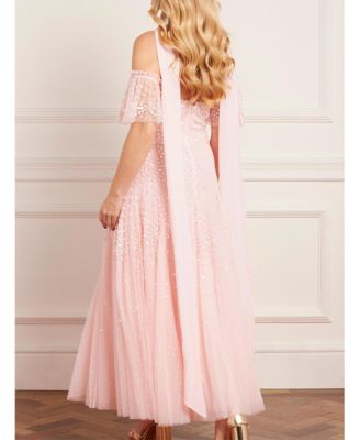 Women's Scallop Sequin Halter-Neck Ankle Gown