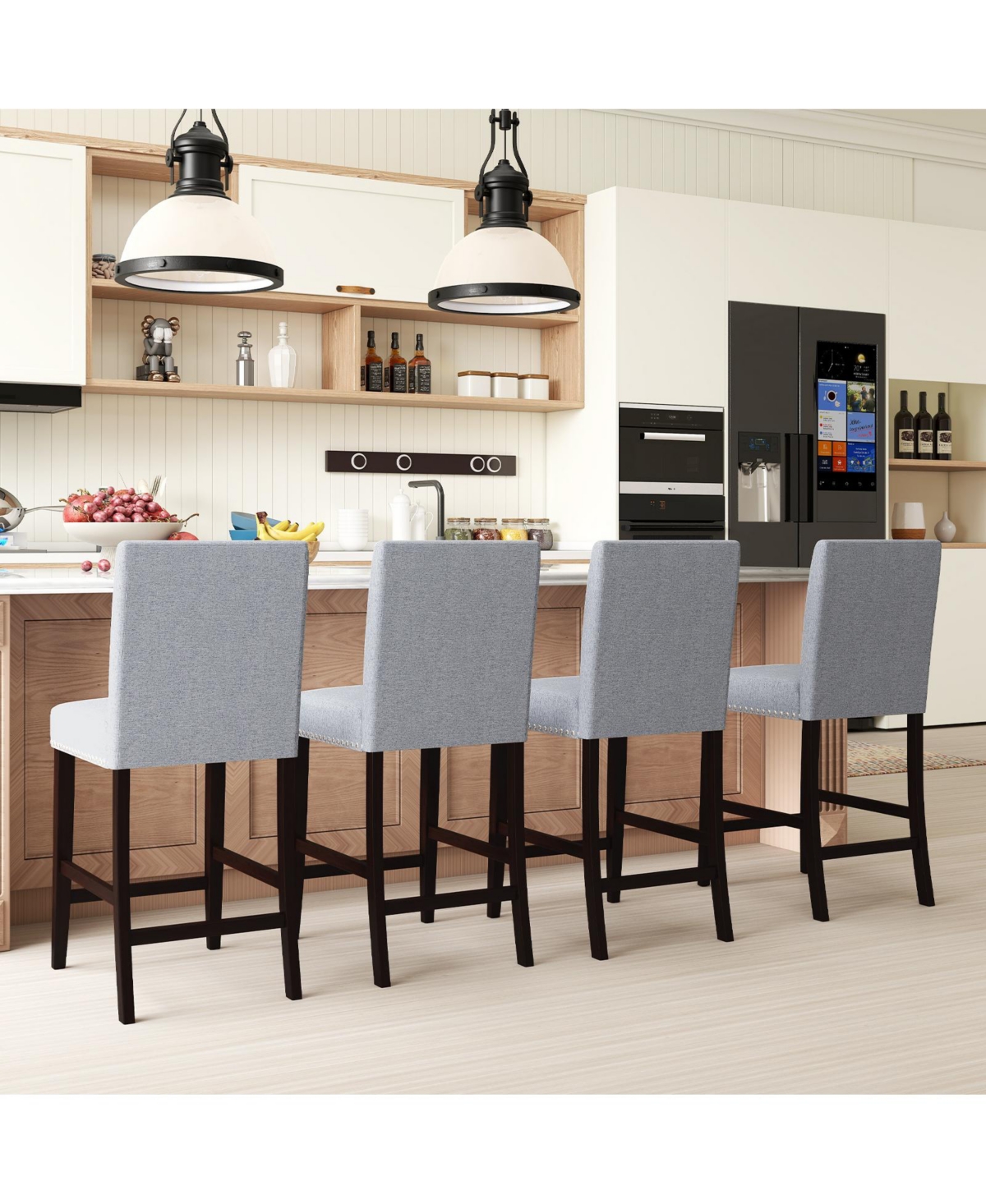 Gymax 26'' Counter Height Chairs Set of 4 Barstools w/ Padded Seat and Backrest Footrest