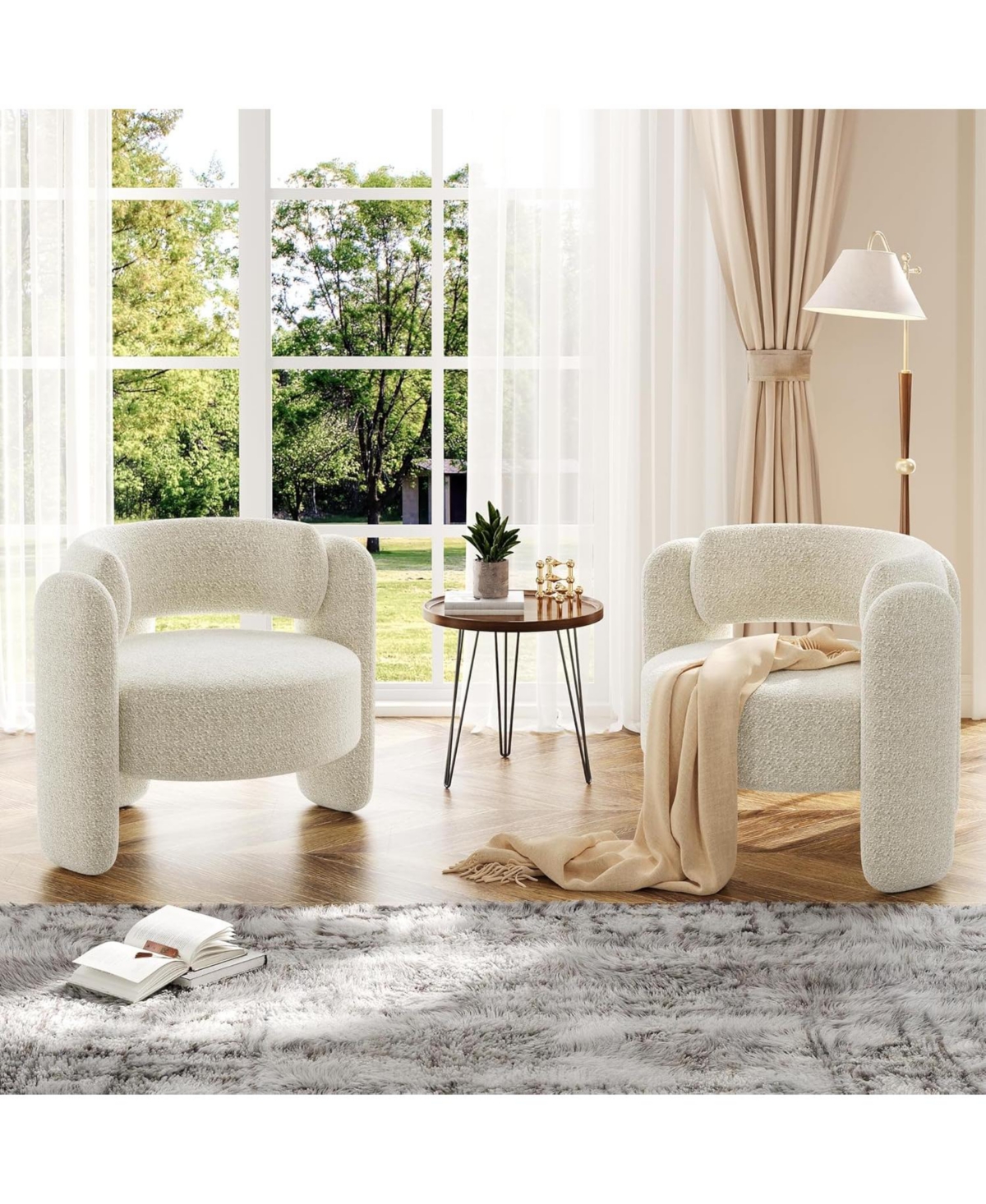 gaomon Chenille Accent Chair Mid-Century Upholstered Living Room Chair Cozy Round Armrest Chair with Back Round Corner Side Sitting Lounge Armchair