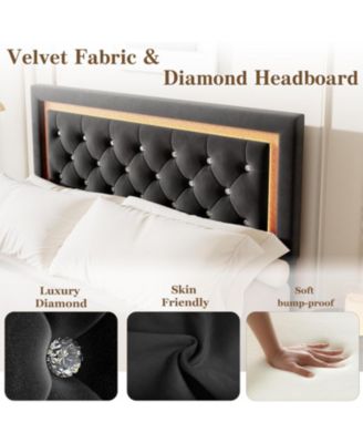 Floating Bed Frame with Smart LED Lights, Diamond Tufted Upholstered Headboard, No Box Spring Needed