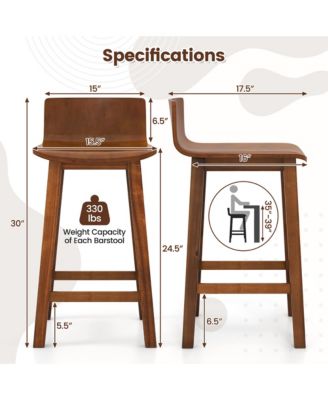 24.5'' Solid Wood Bar Stools Set of 4 Home Counter Kitchen Stools w/ Low Backrest and Footrest