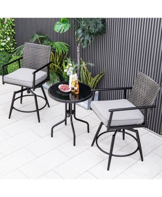 Patio Swivel Bar Stools Set of 2 Outdoor Counter Height Bar Chairs w/ PE Rattan