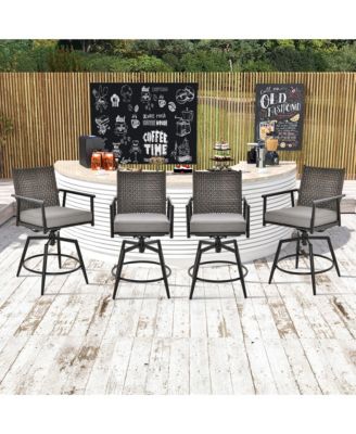 Patio Swivel Bar Stools Set of 4 Outdoor Counter Height Bar Chairs w/ PE Rattan