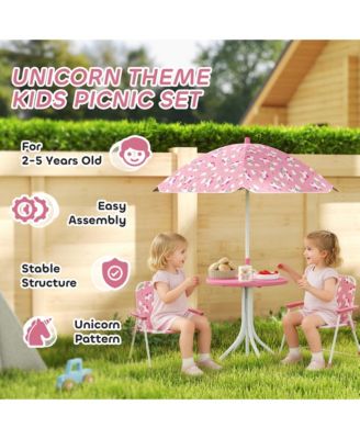 Kids Picnic Table with 2 Folding Chairs and Umbrella,
