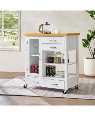 Kitchen Island Cart with Walnut Wood Top and Locking Casters