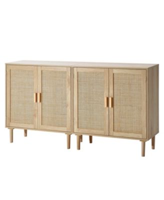 Set of 2 Rattan Storage Cabinets with Adjustable Shelves