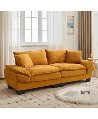 Modern 84" Corduroy Upholstered Sofa, Comfy Deep Seat Loveseat Sofa with 2 Pillows for Home Office and Living Room