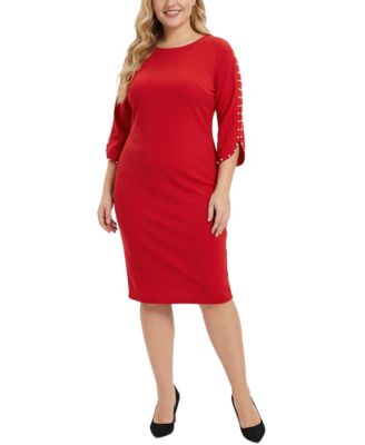 Plus Size 3/4-Petal-Sleeve Dress