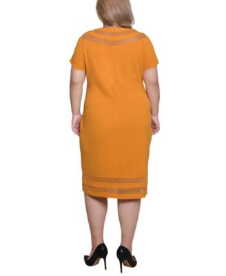 Plus Size Short-Sleeve Dress with Mesh Insets
