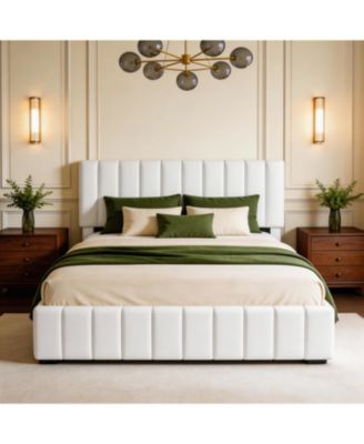 Bed Frame with 4 Storage Drawers, Adjustable Height Headboard, Upholstered Platform Bed Frame