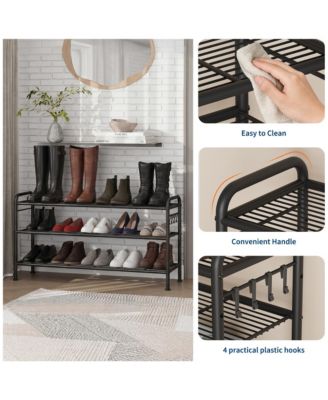 Metal Shoe Rack with Adjustable Flat or Tilt Shelves, Space Saving Shoe Storage Organizer for Entryway, Closet or Bedroom