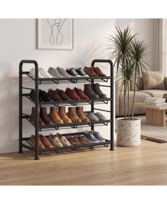 Metal Shoe Rack with Adjustable Flat or Tilt Shelves, Space Saving Shoe Storage Organizer for Entryway, Closet or Bedroom
