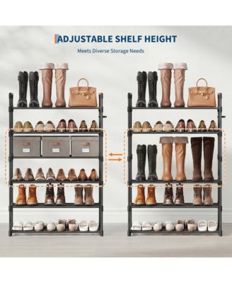Slim Shoe Rack with Metal Frame and Fabric Shelves, Adjustable Shoe Storage Organizer for Entryway, Bedroom, Closet and Living Room