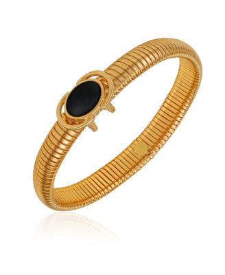 Center Stone Accent Gold-Tone Stretch Bracelet