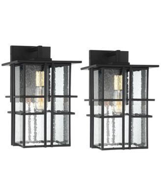 Arley Modern Industrial Outdoor Wall Light Fixtures Set of 2 Black  Seedy Glass for Post Exterior Barn Deck House