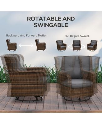 4 Piece PE Wicker Patio Furniture Set, Conversation Set with 2 360° Swivel Rocking Armchairs, 1 Loveseat Sofa, Thick Cushions and Glass Table Top Table, Gray