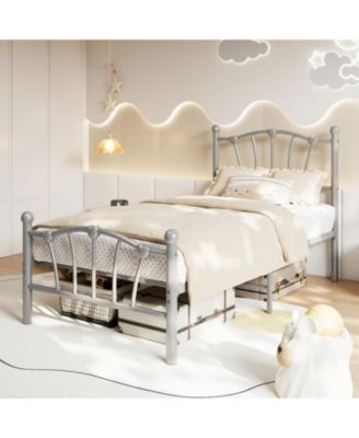 Twin Metal Bed Frame with Heart Headboard and Footboard, Heavy-Duty Platform for Kids