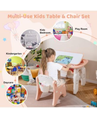 Kids Table and Rabbit Chair Set with Magnetic Drawing Boards