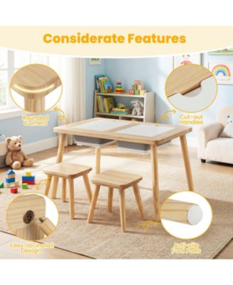 Kids Wooden Activity Table Set with Chalkboard and Foldable Bins