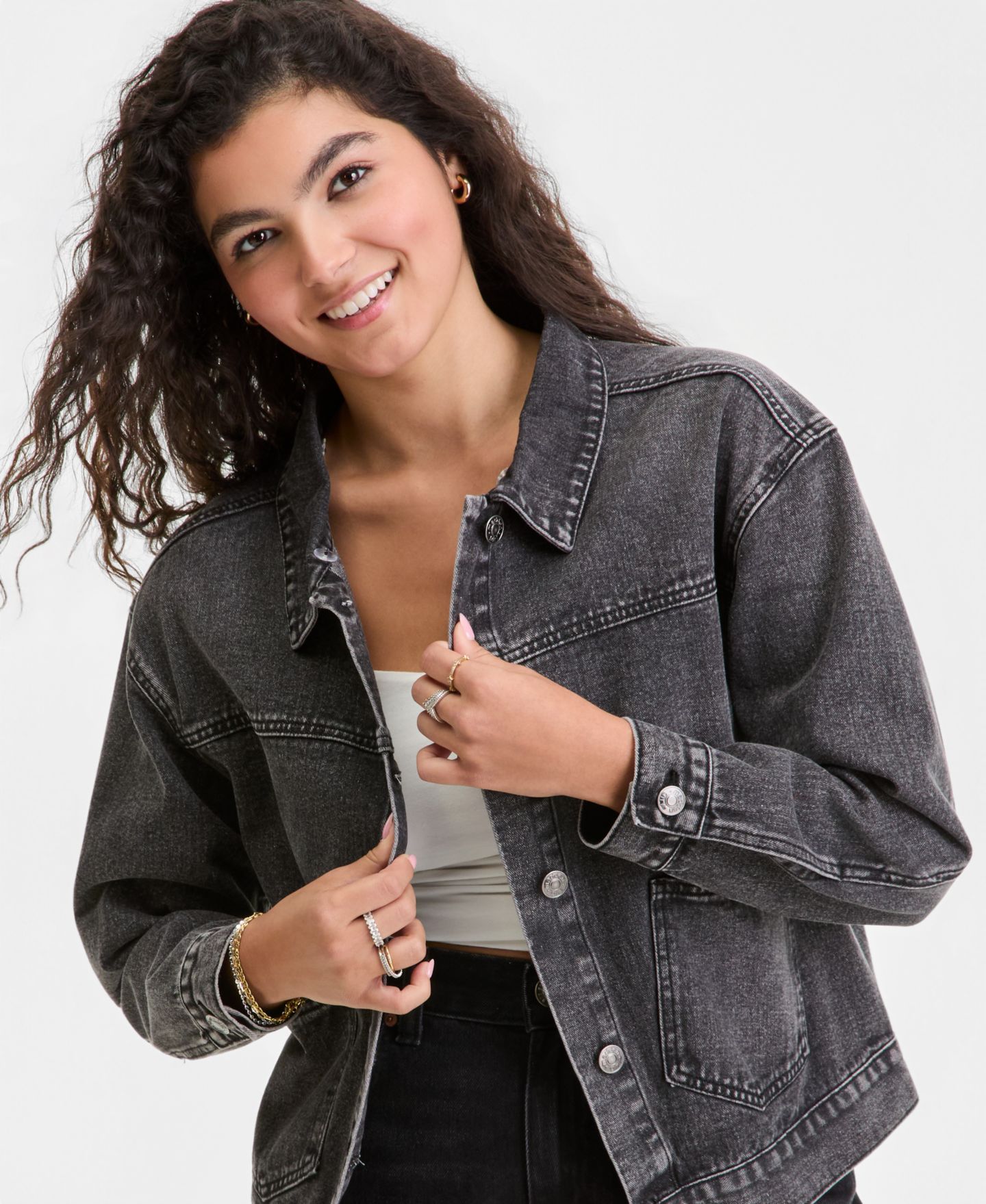 Женская куртка Madden Girl Juniors' Hooded Denim Jacket, цвет: Чёрный — фото 4