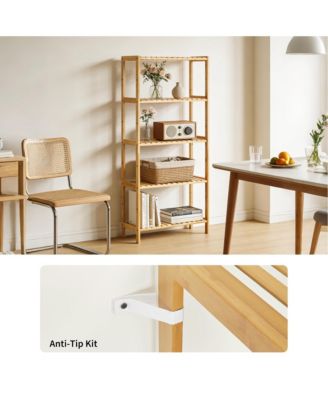 5-Tier Wide Bamboo Shelf Narrow Bathroom Shelf with Slatted Shelves Wood Plant Stand Standing Towel Rack Corner Rack