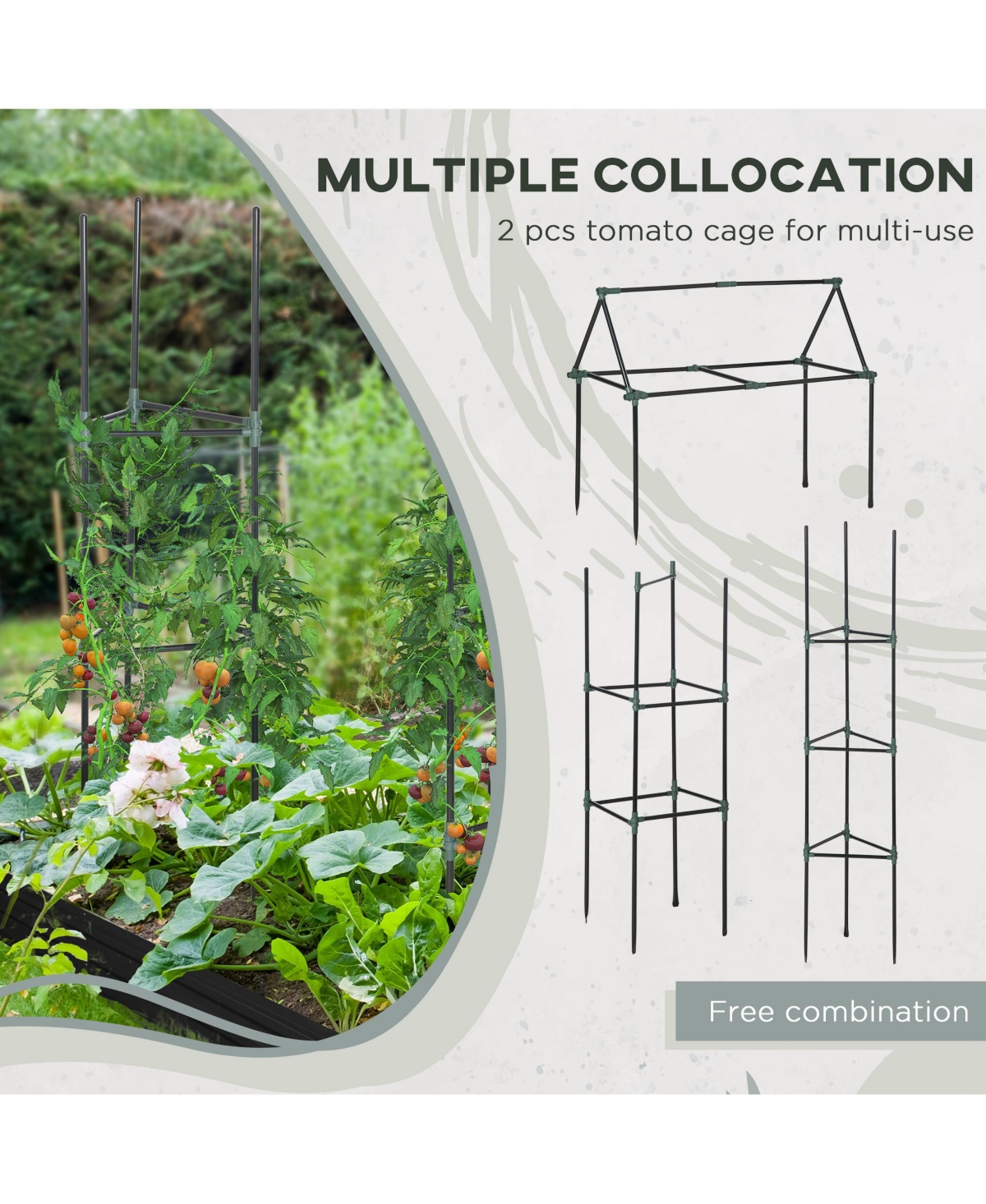 Outsunny Raised Garden Bed, Galvanized Elevated Planter Box with 2 Customizable Trellis Tomato Cages, Reinforced Rods, Elevated & Metal for Climbing V