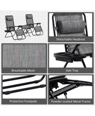 Zero Gravity Chair Set with Folding Table & Cup Holder Trays,