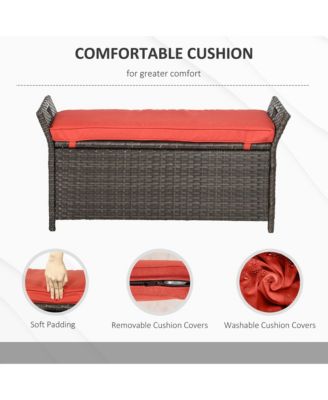 29 Gallon Outdoor Patio Wicker Storage Bench w/ Cushion