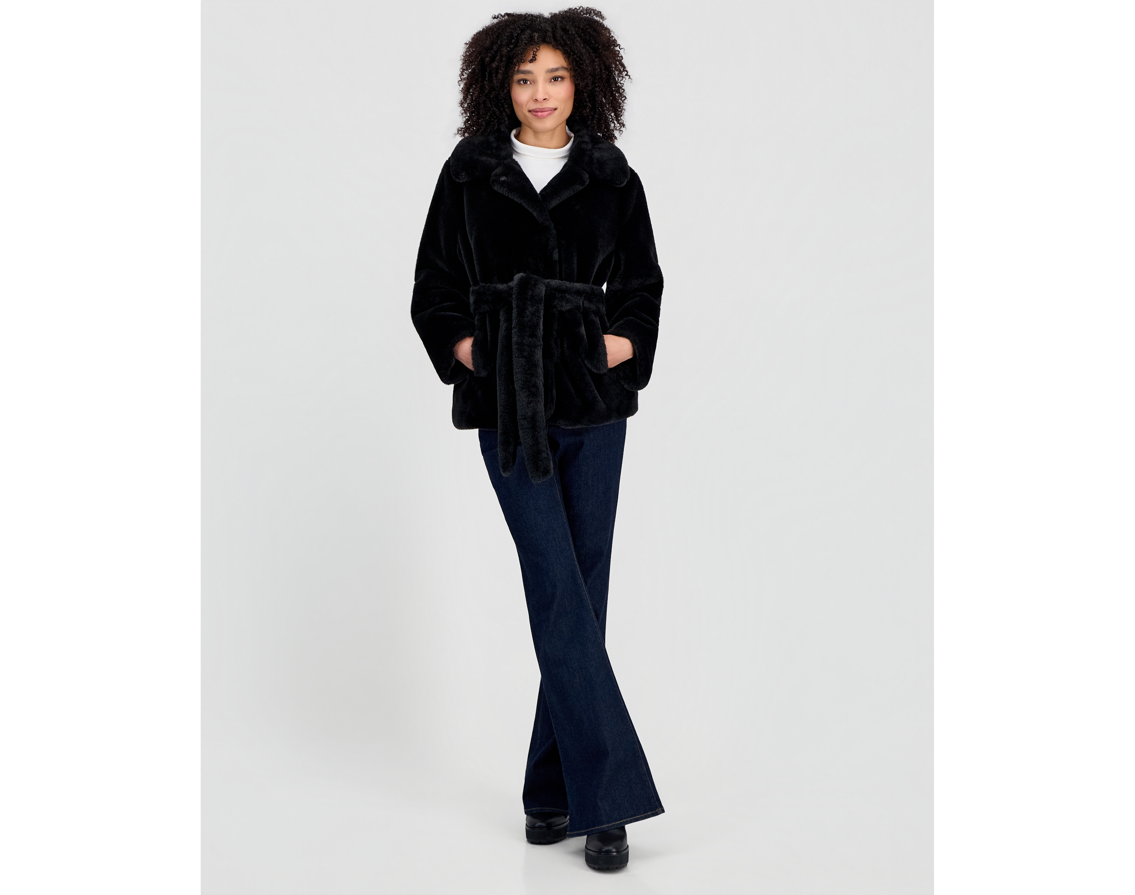 Sebby Women's Faux-Fur Belted Lined Coat
